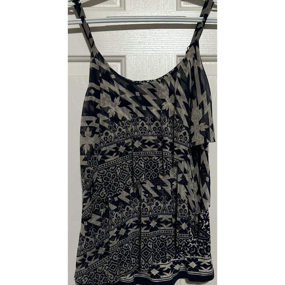 INC International Concepts Women's Blue Cream Adjustable Straps Tank Top Size M